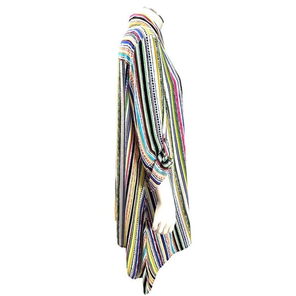 Melissa Paige L Multi Color Stripe Shirt Dress Tunic Collar Roll Tab Sleeve Boho - Picture 6 of 11